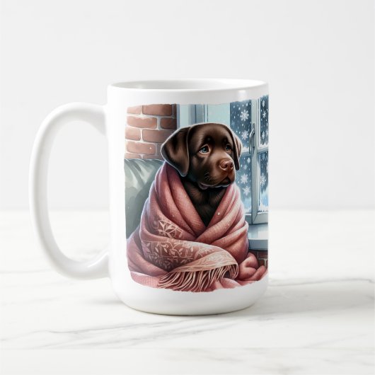 Gemütlicher Winter Labrador Retriever Puppy Dog Kaffeetasse (Links)