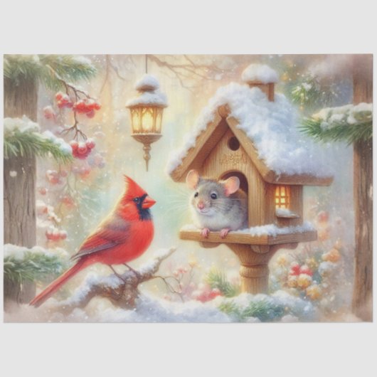 Gemütlicher Winter-Maus Kardinal Winterwald Dekoup Seidenpapier (Vorderseite)