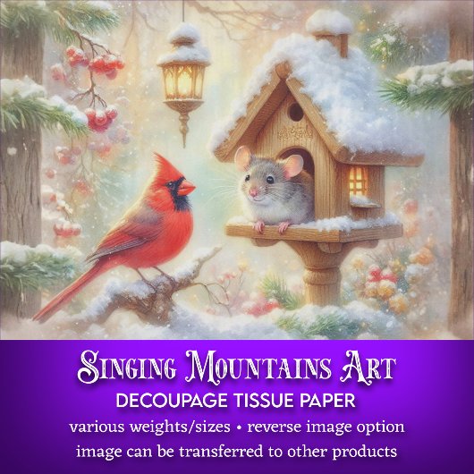 Gemütlicher Winter-Maus Kardinal Winterwald Dekoup Seidenpapier