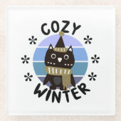 Gemütlicher Winter, Niedliche Eule Glasuntersetzer (Vorderseite)
