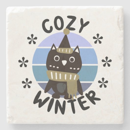 Gemütlicher Winter, Niedliche Eule Steinuntersetzer (Vorderseite)