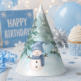 Gemütlicher Winter-Schneemann-Geburtstagspapierhut Partyhütchen