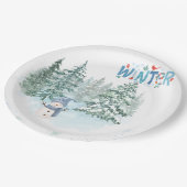Gemütlicher Winter-Schneemann-Geburtstagspapiertel Pappteller (Schrägansicht)