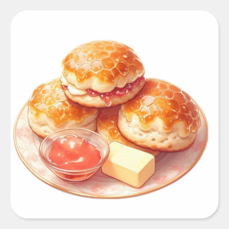 Gemütlicher Winter-Scone-Aufkleber – Marmelade & B Quadratischer Aufkleber