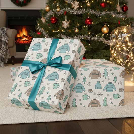 Gemütlicher Winter Süßer Pullover & Heiße Schokola Geschenkpapier
