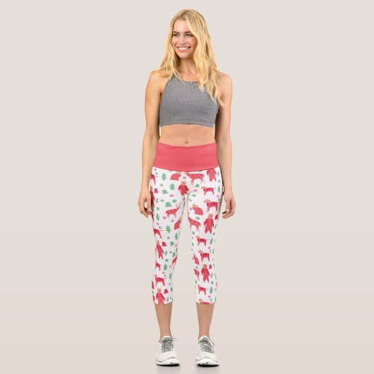 Gemütlicher Winter Weihnachten Tiere und Ornamente Capri Leggings (Vorderseite)