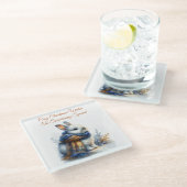 Gemütlicher Winter wünscht sich ein sonniges Speci Glasuntersetzer (Schrägansicht)