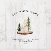 Gemütlicher Winter wünscht weißes, gestörtes Holz Weinetikett (Einzelnes Label)