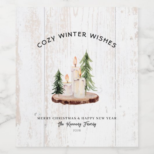 Gemütlicher Winter wünscht weißes, gestörtes Holz Weinetikett (Einzelnes Label)