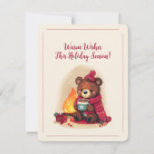 Gemütlicher Winterbär mit Kamin-Weihnachtsmann Feiertagskarte (Vorderseite)