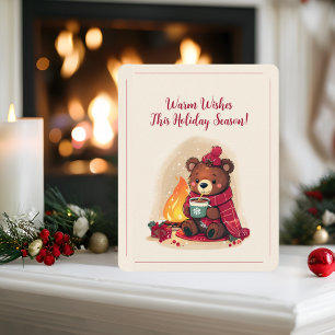 Gemütlicher Winterbär mit Kamin-Weihnachtsmann Feiertagskarte