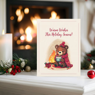 Gemütlicher Winterbär mit Kamin-Weihnachtsmann Feiertagspostkarte