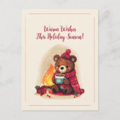 Gemütlicher Winterbär mit Kamin-Weihnachtsmann Feiertagspostkarte (Vorderseite)