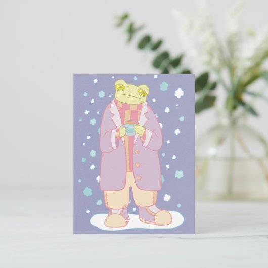Gemütlicher Winterfrosch Postkarte (Stehend Vorderseite)