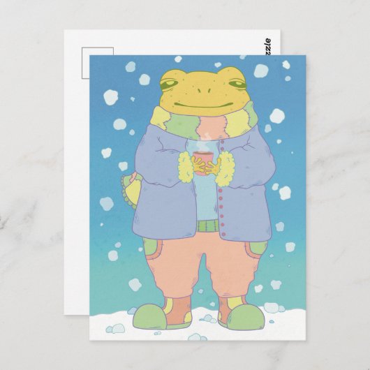 Gemütlicher Winterfrosch Postkarte (Vorne/Hinten)