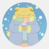 Gemütlicher Winterfrosch Runder Aufkleber (Vorderseite)