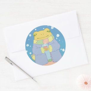 Gemütlicher Winterfrosch Runder Aufkleber
