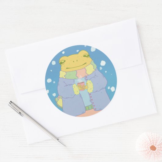 Gemütlicher Winterfrosch Runder Aufkleber (Umschlag)