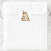 Gemütlicher Winterfrosch und Kaffee-Ästhetik Quadratischer Aufkleber (Tasche)