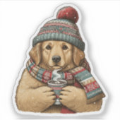 Gemütlicher Winterhund-Kakao Aufkleber (Vorderseite)