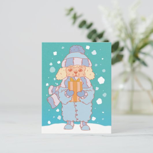 Gemütlicher Winterhund Postkarte (Stehend Vorderseite)