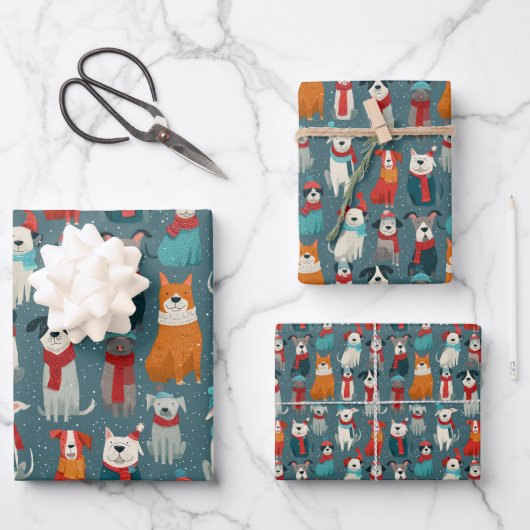 Gemütlicher Winterhund Weihnachten Geschenkpapier Set (Vorderseite)