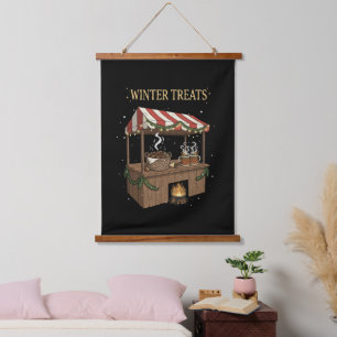 Gemütlicher Wintermarktstand mit Weihnachtssüßigke Wandteppich Mit Holzrahmen