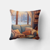 Gemütlicher Winterstuhl am Kamin, warme Winterland Kissen (Rückseite)