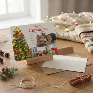 Gemütlicher Yorkie-Weihnachtsbaum-Feiertags-Postka Feiertagspostkarte