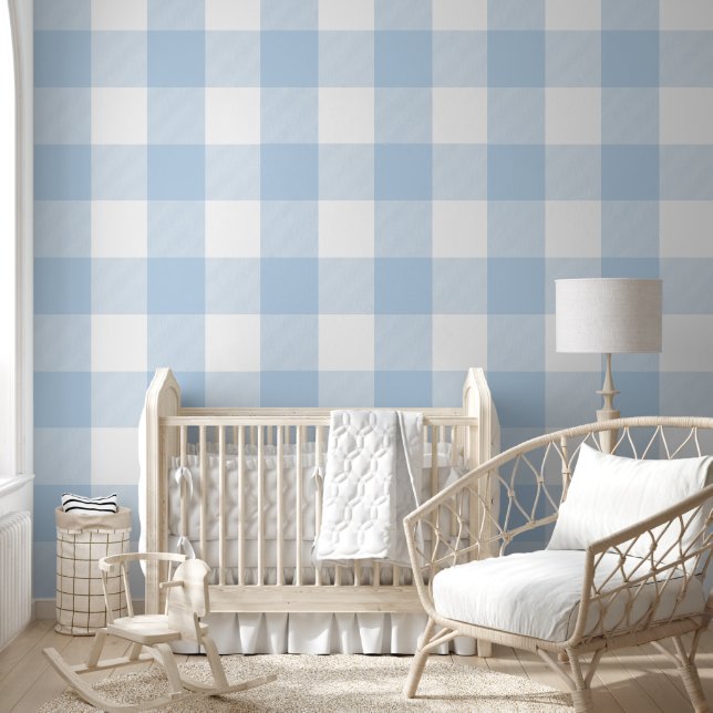 Gemütliches 6" helles Babyblau Gingham Büffel Karo Tapete (Kinder)