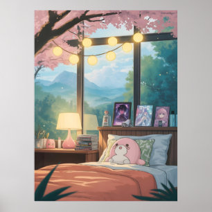 Gemütliches Anime-Schlafzimmer Kawaii Kirschblüten Poster