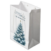 Gemütliches Blau Rustikale Weihnachten Mittlere Geschenktüte (Vorderseite Schrägansicht)