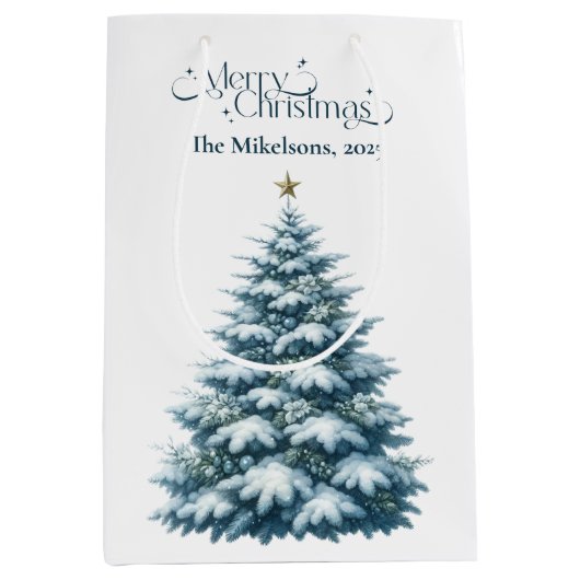 Gemütliches Blau Rustikale Weihnachten Mittlere Geschenktüte (Vorderseite)