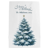 Gemütliches Blau Rustikale Weihnachten Mittlere Geschenktüte (Rückseite)