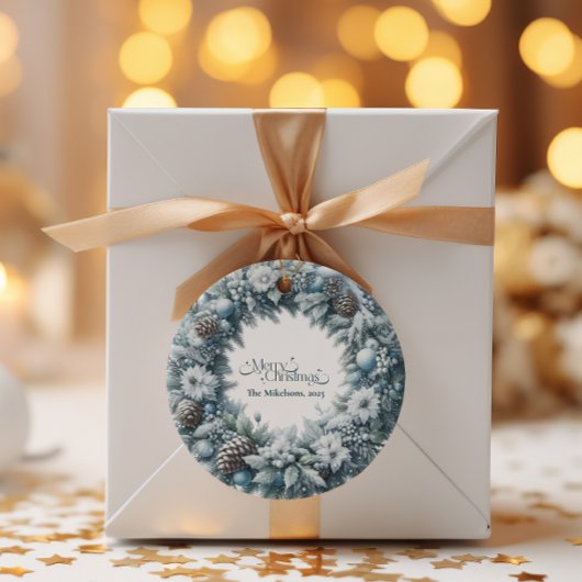 Gemütliches Blau Rustikale Weihnachten Runder Aufkleber