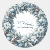 Gemütliches Blau Rustikale Weihnachten Runder Aufkleber (Vorderseite)