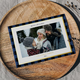 Gemütliches Blue Black Kariert Border 3 Foto Weihn Folien Feiertagskarte