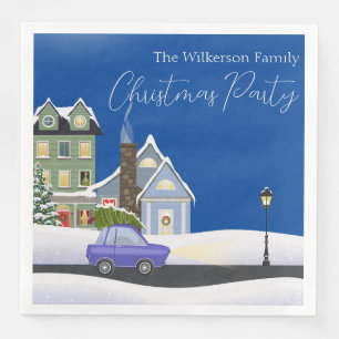 Gemütliches Blue Winter Night Village Weihnachts-P Serviette