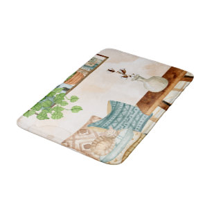 Gemütliches Bohemian-Wohnzimmer-Wasserfarben-Kunst Badematte