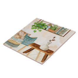 Gemütliches Bohemian-Wohnzimmer-Wasserfarben-Kunst Fliese
