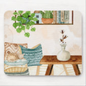 Gemütliches Bohemian-Wohnzimmer-Wasserfarbenkunst Mousepad (Vorne)
