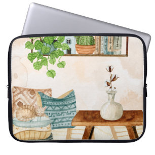Gemütliches Bohemian-Wohnzimmer-Wasserfarbkunstwer Laptopschutzhülle