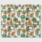 Gemütliches Boho Wasserfarbmuster Innenhaus Pflanz Geschenkpapier (Flach)