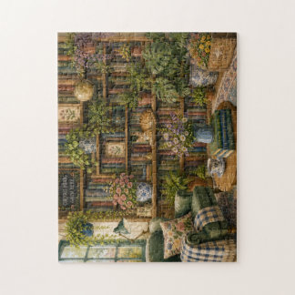 Gemütliches botanisches Buchladen-Katzenpuzzle | W Puzzle