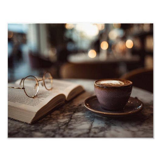 Gemütliches Buchcafe Kaffee Lesemoment Fotodruck (Vorne)