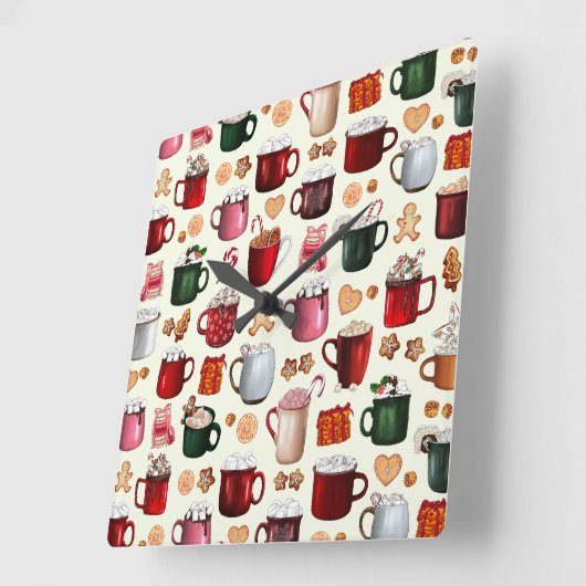 Gemütliches Cabin Hot Cocoa und Winter Leckereien Quadratische Wanduhr (Winkel)
