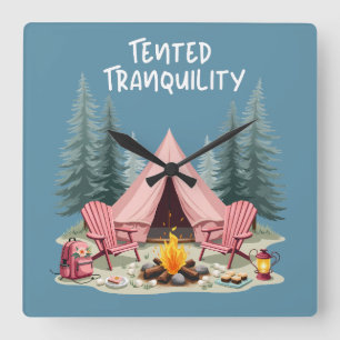 Gemütliches Camping Ästhetisches Glamping Zelt & C Quadratische Wanduhr