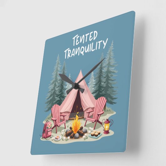 Gemütliches Camping Ästhetisches Glamping Zelt & C Quadratische Wanduhr (Winkel)