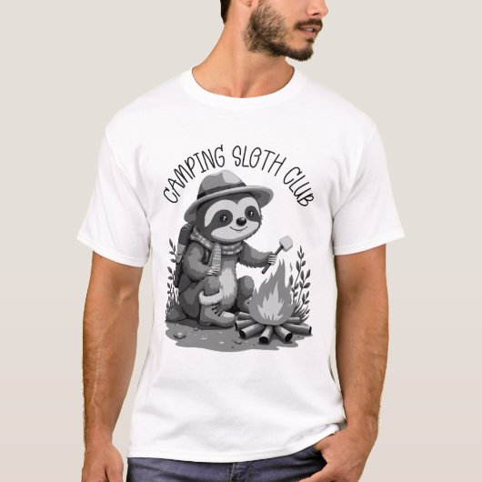 Gemütliches Camping Sloth Roasting Marshmallow Abe T-Shirt (Vorderseite)
