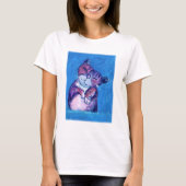Gemütliches Cat Painting Niedlich Feline on Blue T-Shirt (Vorderseite)